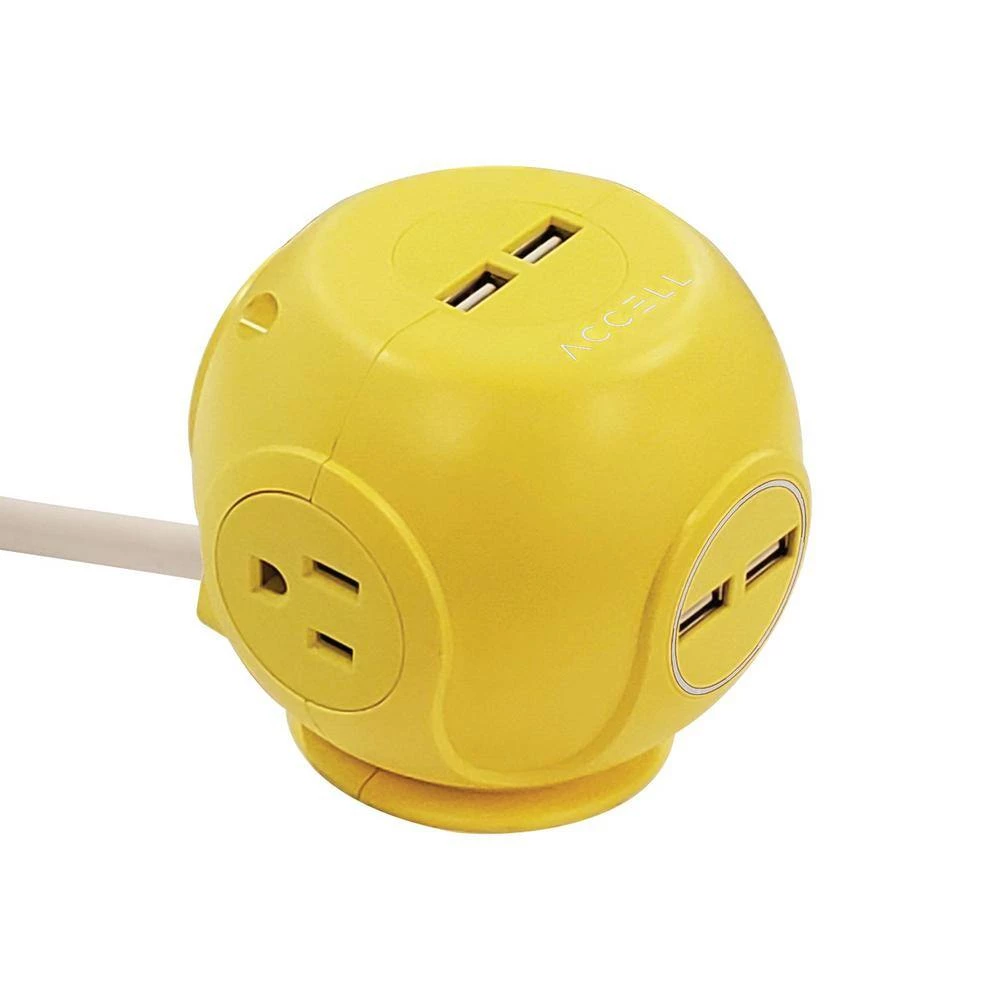 Accell Power Cutie 6 ft. 3-Outlet Yellow Surge Protector with USB Charging Ports 3 Accell Power Cutie 6 ft. 3-Outlet Yellow Surge Protector with USB Charging Ports - Image 3