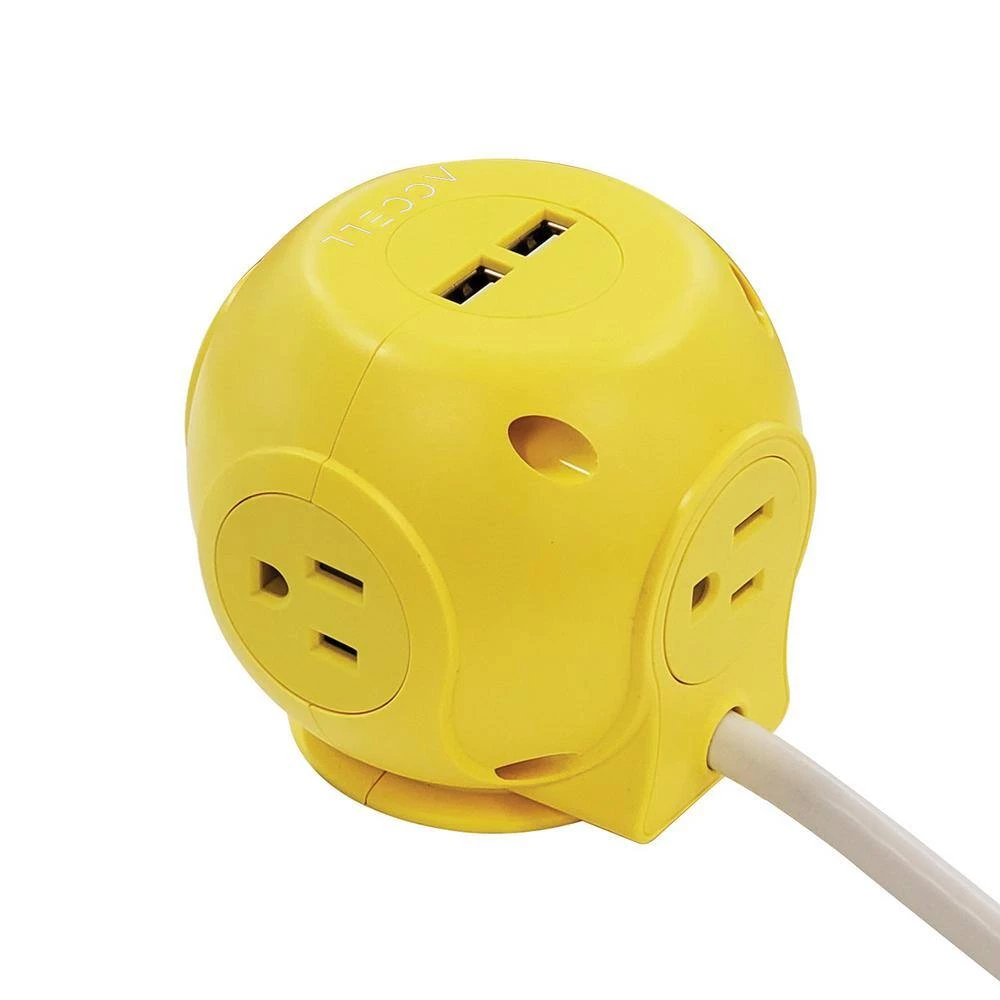 Accell Power Cutie 6 ft. 3-Outlet Yellow Surge Protector with USB Charging Ports 2 Accell Power Cutie 6 ft. 3-Outlet Yellow Surge Protector with USB Charging Ports - Image 2