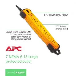 APC Yellow SurgeArrest 8-ft Surge Protector with 7 outlets, Power-Saving & dataline protection -Surge Protectors Sales Store yellow apc surge protectors pdiy7 c3 1000
