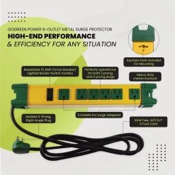 Power By Go Green 6 Outlet Metal Surge Protector w/ 6 ft. Heavy Duty Cord 10 Power By Go Green 6 Outlet Metal Surge Protector w/ 6 ft. Heavy Duty Cord -Surge Protectors Sales Store yellow power by go green surge protectors gg 26114 1f 1000