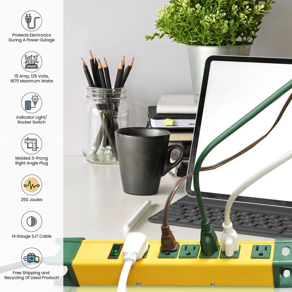Power By Go Green 6 Outlet Metal Surge Protector w/ 6 ft. Heavy Duty Cord 5 Power By Go Green 6 Outlet Metal Surge Protector w/ 6 ft. Heavy Duty Cord - Image 5