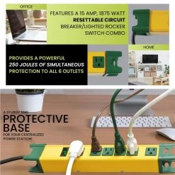 Power By Go Green 6 Outlet Metal Surge Protector w/ 6 ft. Heavy Duty Cord 13 Power By Go Green 6 Outlet Metal Surge Protector w/ 6 ft. Heavy Duty Cord -Surge Protectors Sales Store yellow power by go green surge protectors gg 26114 76 1000
